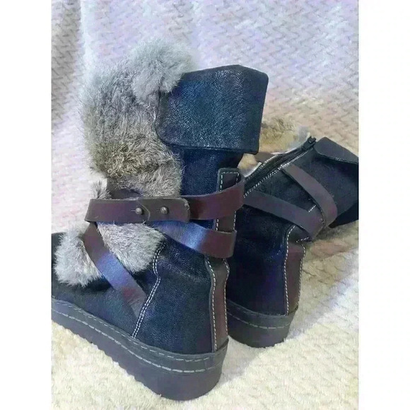 Manas Rabbit Fur & Brown Leather Womens Boots with straps, EU 39, US 8.5 - Picture 7 of 10